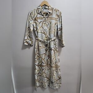 iLinen Lifestyle Collection Midi Shirt Dress Equestrian Bit & Bridle NWOT Small